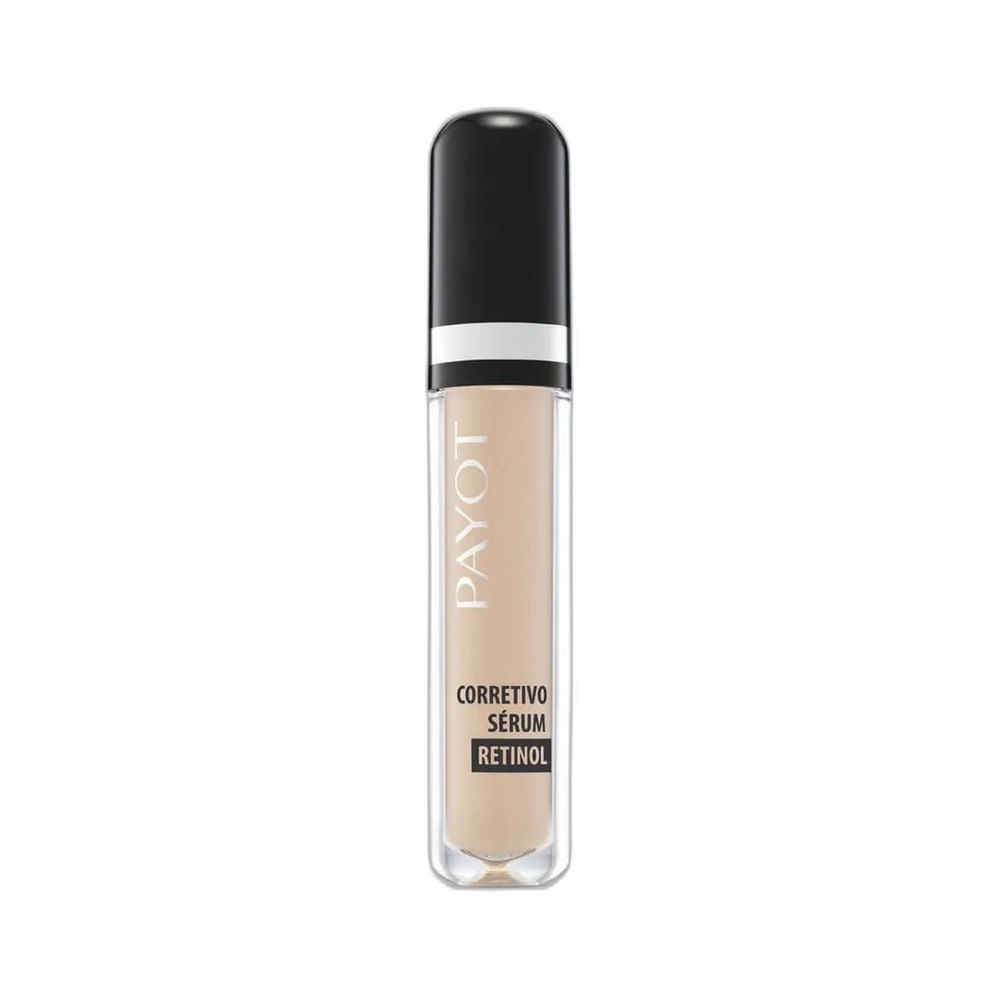 Corretivo Sérum Payot Retinol 10 embalagem transparente com tampa preta fosca